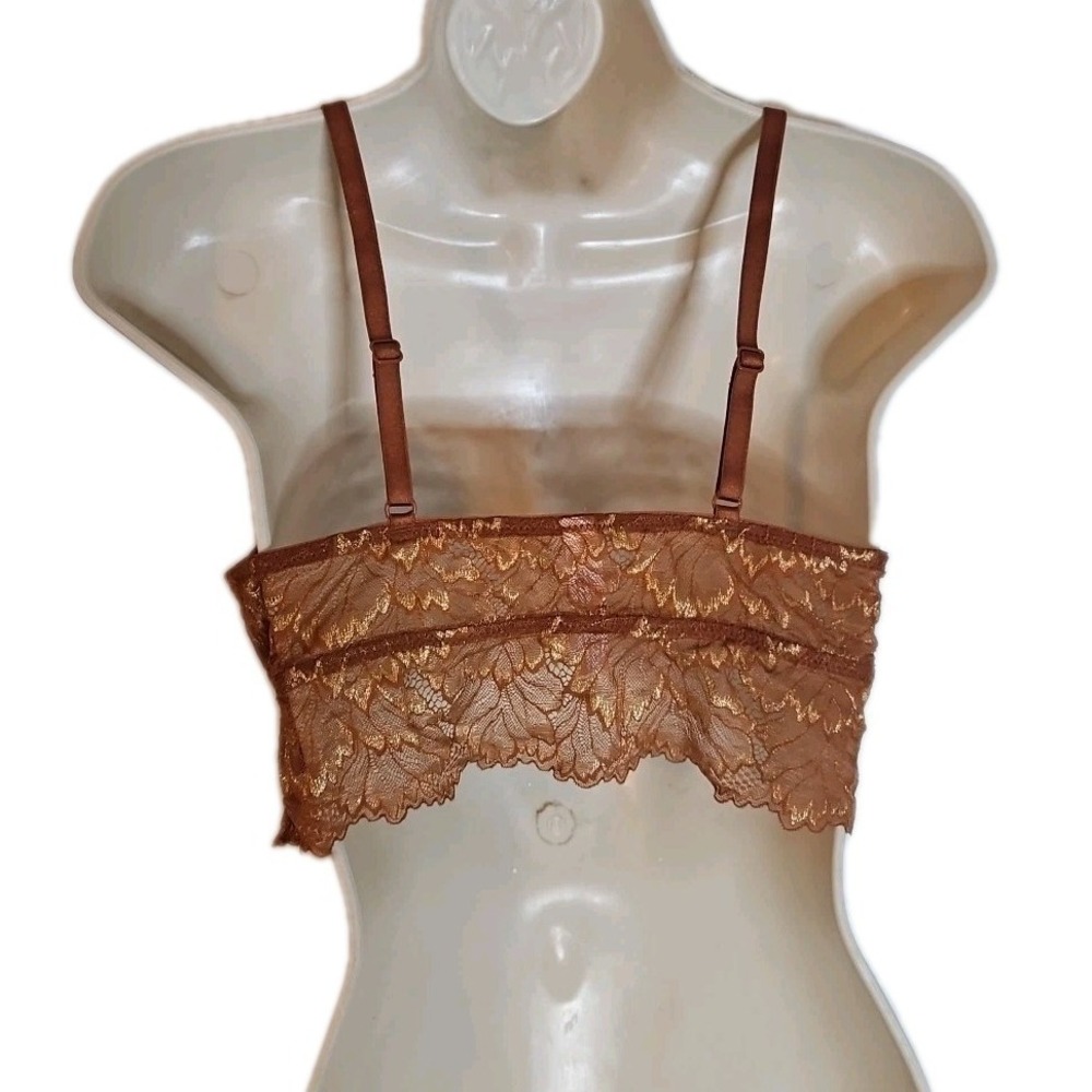 Auden Size M Whimsy Y2K Longline Lace Bralette Burnt Orange Metallic Gold Floral - Picture 3 of 9